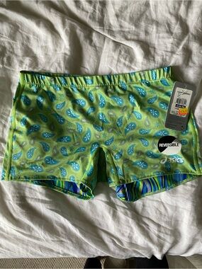 Asics Green Paisley Reversible Athletic Shorts